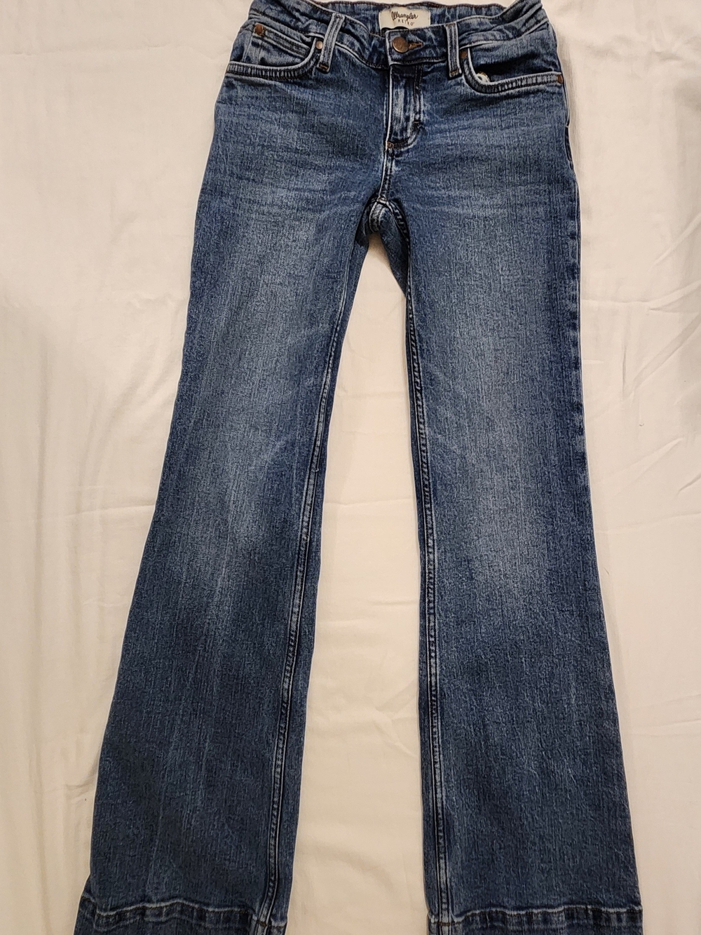 Wrangler Retro Mid Rise Trouser Women's Blue Stretch Flared Jeans - 25W